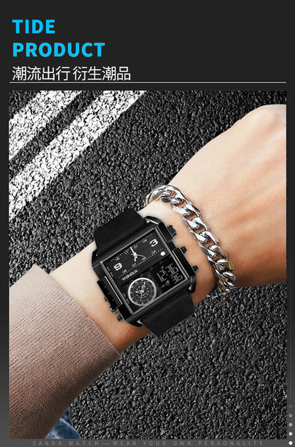 Multifunctional Sports Watch Men's Large Dial Digital Dual Display Electronic Watch Waterproof Belt Men's Watch Cross-border Foreign Trade Watch