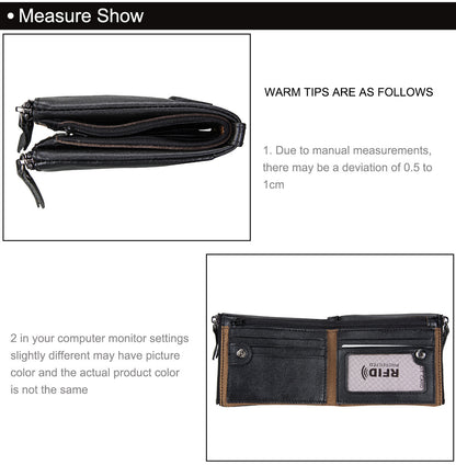 Crazy Horse Cowhide Men's Wallet RFID Anti-theft Brush Cowhide Short Men's Ticket Clip Wallet Double Zipper Coin Purse