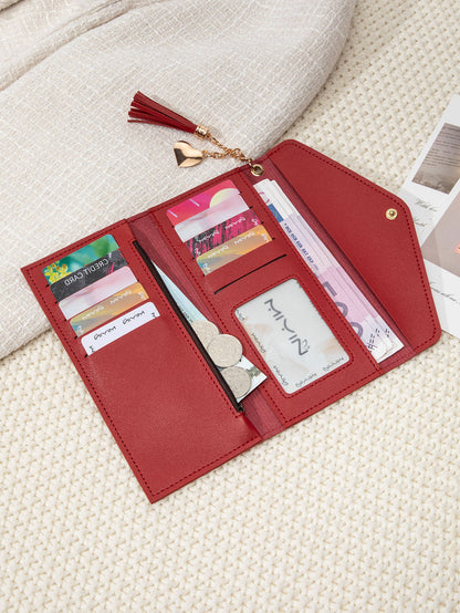 Korean Style Simple Three-fold Women's Long Wallet Fashionable Tassel Pendant Clutch Small Group Portable Multi-functional Coin Purse