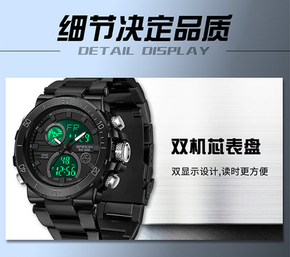 Sanda foreign trade best selling electronic watch fashion business steel band luminous wrist watch multi-functional dual display men's watch wholesale