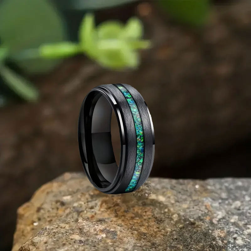 Cross-border explosions stainless steel ring three slot inlaid obsidian high sense of niche ring in stock a batch