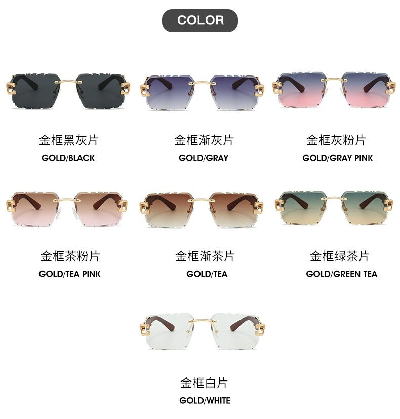 New Women's Frameless Sunglasses Distinctive Square Sunglasses Men's High Sense Fashion Cross-Border Cut-Edge Sunglasses