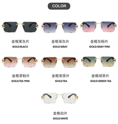 New Women's Frameless Sunglasses Distinctive Square Sunglasses Men's High Sense Fashion Cross-Border Cut-Edge Sunglasses