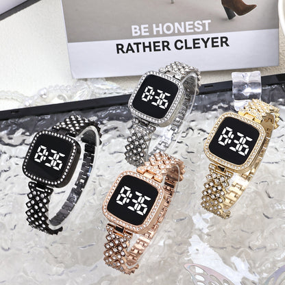 Cross-border Foreign Trade Diamond-encrusted Women's Small Fragrant Style Metal Steel Band LED Watch Fashion Touch Casual Electronic Watch
