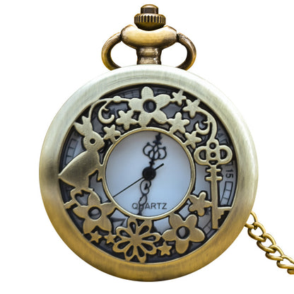 Alice in Wonderland retro pocket watch Alice and rabbit anime pocket watch female cartoon flip Hollow
