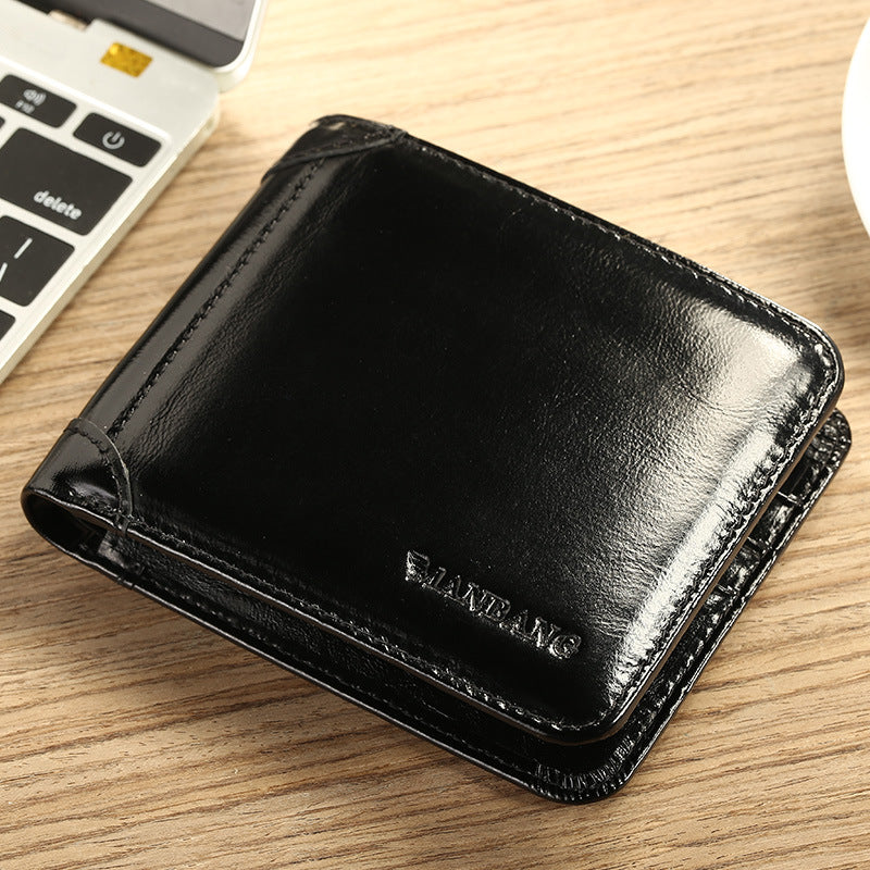 Cross-Border Dropshipping Manbang Men's Wallet Horizontal First-Layer Cowhide Wallet Classic Short 70% off Rifd Anti-Theft Brush