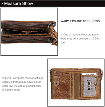 Crazy Horse Cowhide Men's Wallet RFID Anti-theft Brush Cowhide Short Men's Ticket Clip Wallet Double Zipper Coin Purse