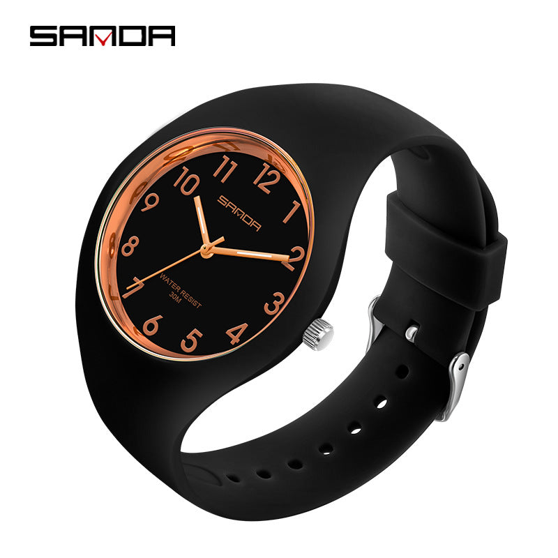 SANDA Outdoor Sports Watch Simple Waterproof Men's and Women's Fashion Quartz Watch Silicone Tape Casual Student Quartz Watch