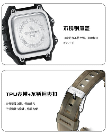 Sanda Hot-selling Square Watch Luminous Waterproof Alarm Student Watch Simple Korean Transparent Sports Electronic Watch