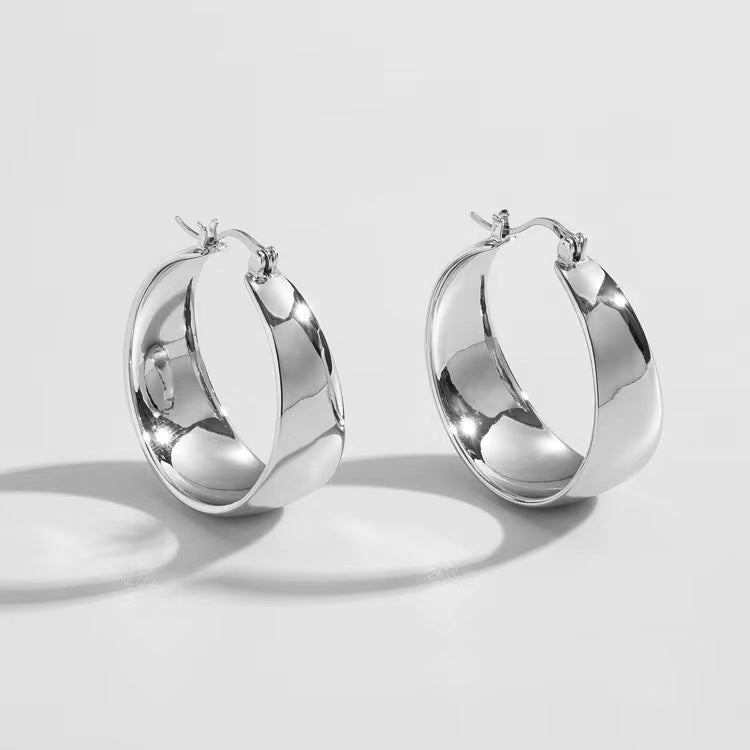 ins European and American Widened Arc Stainless Steel Earrings Advanced Sense Titanium Steel Earrings 18K Gold Light Luxury Women's Earrings