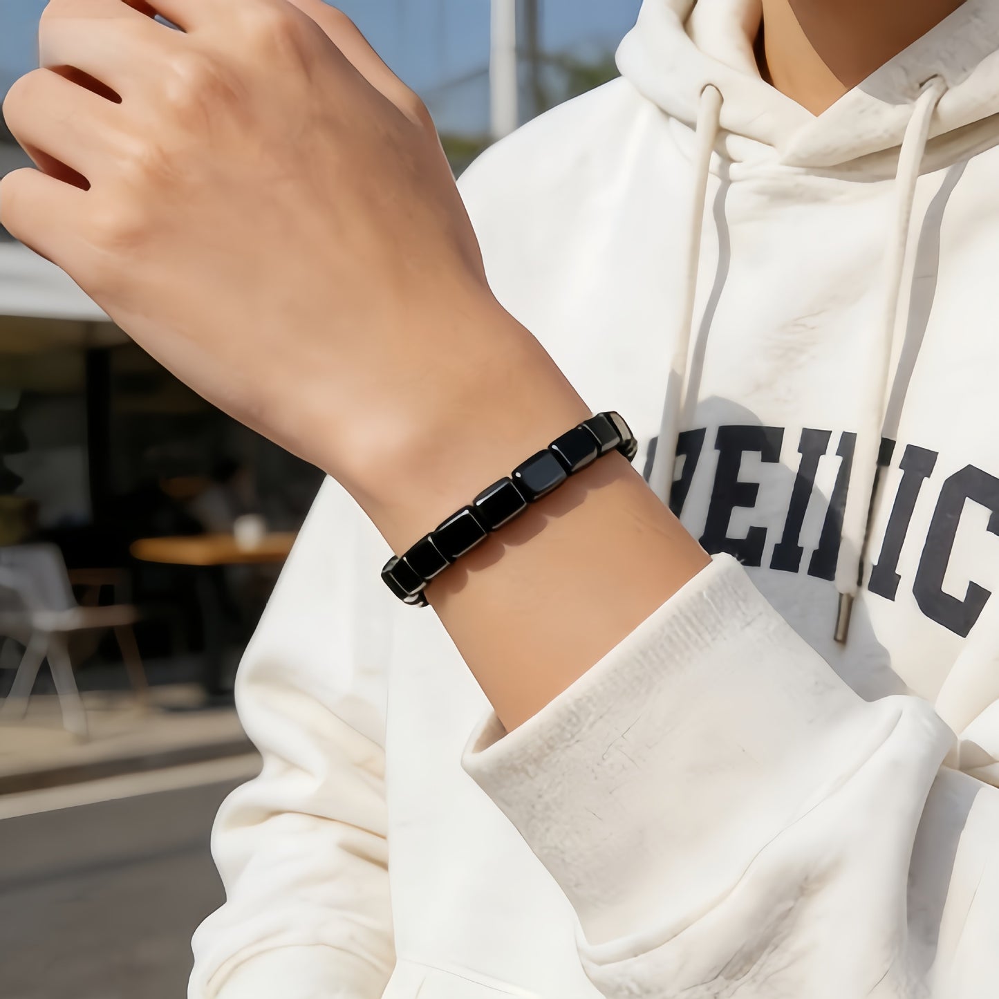 Cross-Border European and American Fashion Hot-Selling Hematite Black Gallstone Elastic Square Beaded Unisex Bracelet Jewelry Wholesale