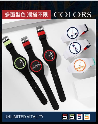 SANDA Outdoor Sports Watch Simple Waterproof Men's and Women's Fashion Quartz Watch Silicone Tape Casual Student Quartz Watch
