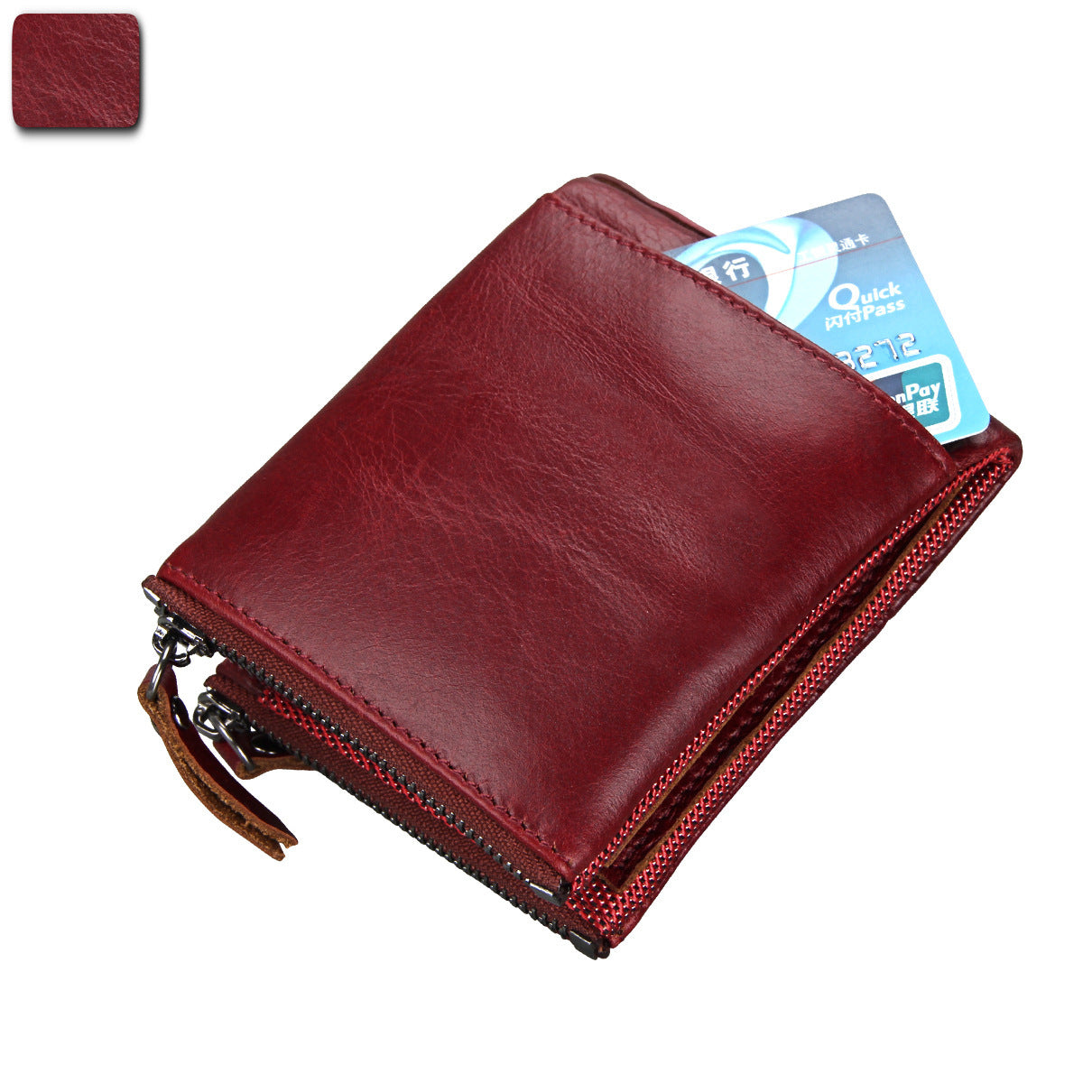 Crazy Horse Cowhide Men's Wallet RFID Anti-theft Brush Cowhide Short Men's Ticket Clip Wallet Double Zipper Coin Purse