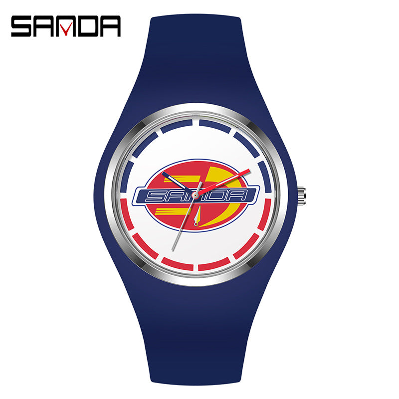 SANDA Outdoor Sports Watch Simple Waterproof Men's and Women's Fashion Quartz Watch Silicone Tape Casual Student Quartz Watch