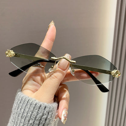 Frameless diamond personality sunglasses 2024 new sunscreen European and American trend sunglasses high sense sunglasses ladies