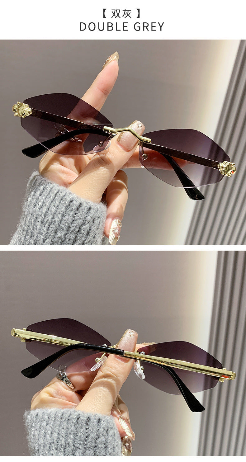 Frameless diamond personality sunglasses 2024 new sunscreen European and American trend sunglasses high sense sunglasses ladies