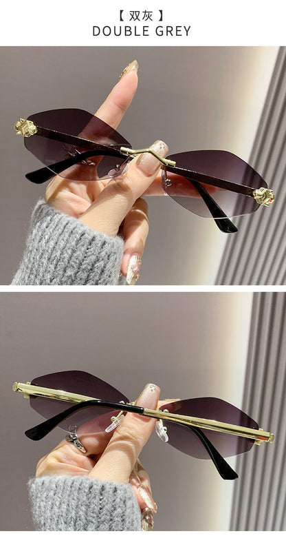 Frameless diamond personality sunglasses 2024 new sunscreen European and American trend sunglasses high sense sunglasses ladies