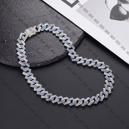 Xindi European and American Popular Men's Necklace 15mm Exaggerated Diamond Geometric Trendy Hip-Hop Jewelry Large Gold Chain Necklace