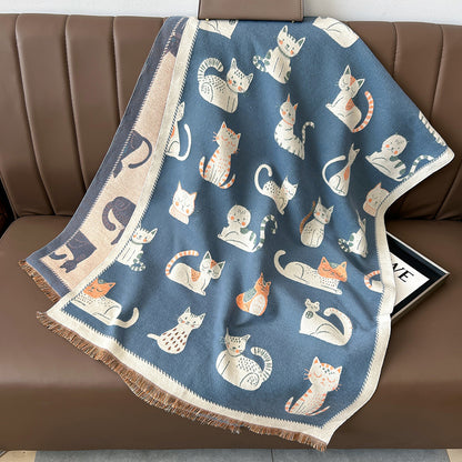 Sweet Cartoon Double-sided Cute Kitten Cashmere Scarf Women's Fashion All-match Thickened Winter Warm Neck Shawl