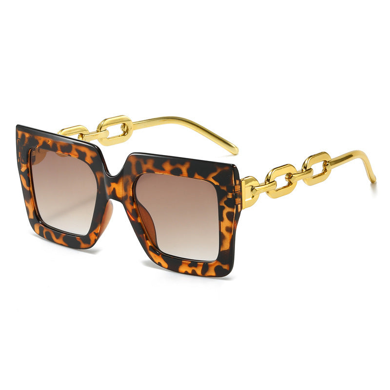 New Cross-Border Chain Anti-Uv Sunglasses European and American Fashion Square Frame Women's High-End Sun Light Luxury Style Square