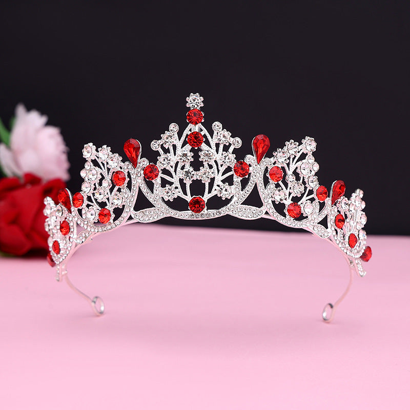 Super Fairy New Princess Sweet Bridal Crown Red Tiara Crystal Toast Clothing Hair Accessories 18Th Birthday Gift