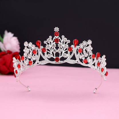 Super Fairy New Princess Sweet Bridal Crown Red Tiara Crystal Toast Clothing Hair Accessories 18Th Birthday Gift
