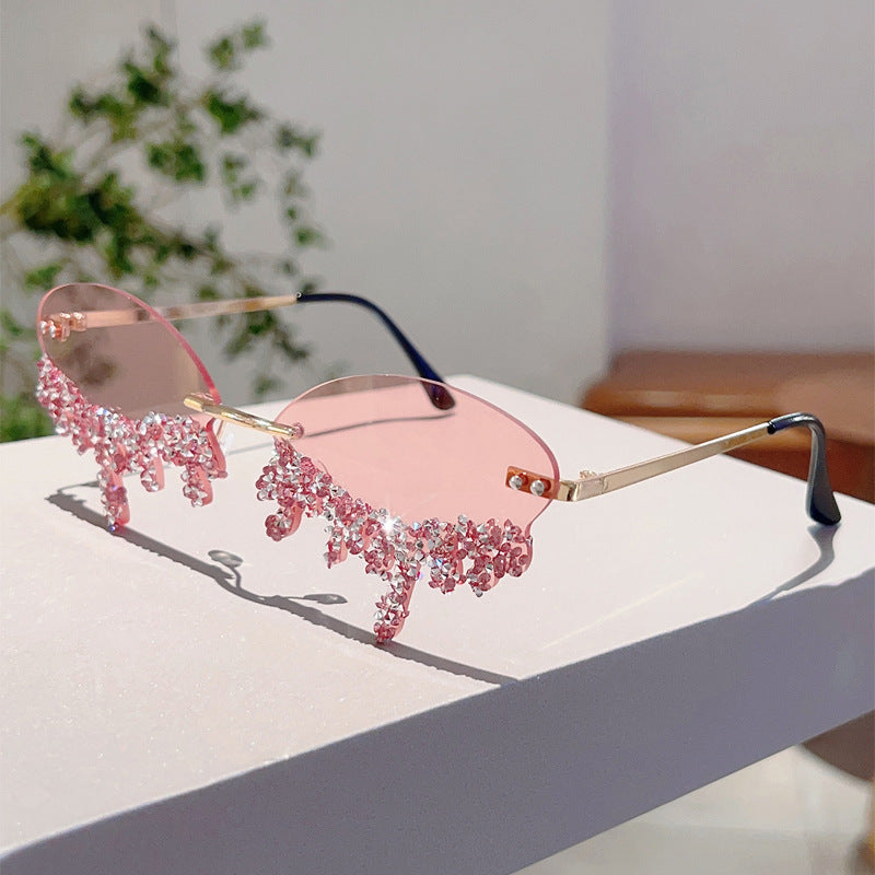 Cross-border New European and American Borderless Diamond-encrusted Angel Tears Sunglasses Spice Girls Street Shooting Cool Personality Funny Sunglasses