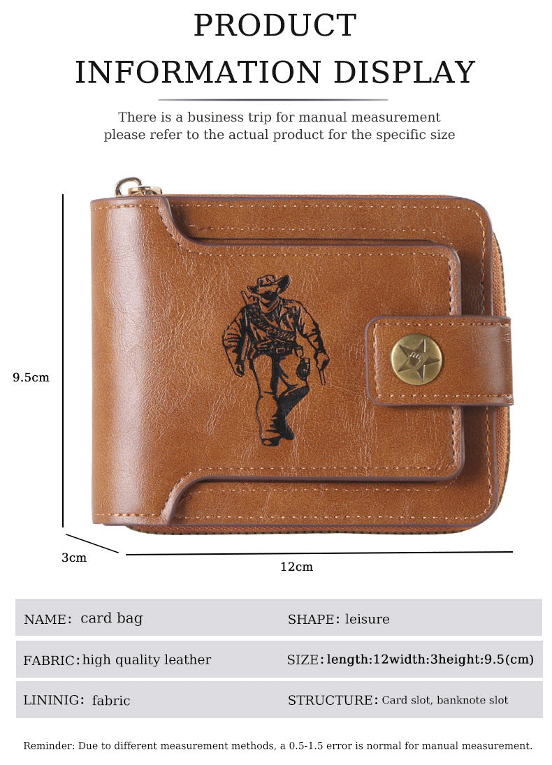 Cross-border Men's Wallet Short Vintage Fashion Zipper Bag Multi-card Wallet Large Capacity Business Card Bag Carry-on