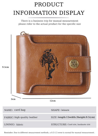 Cross-border Men's Wallet Short Vintage Fashion Zipper Bag Multi-card Wallet Large Capacity Business Card Bag Carry-on