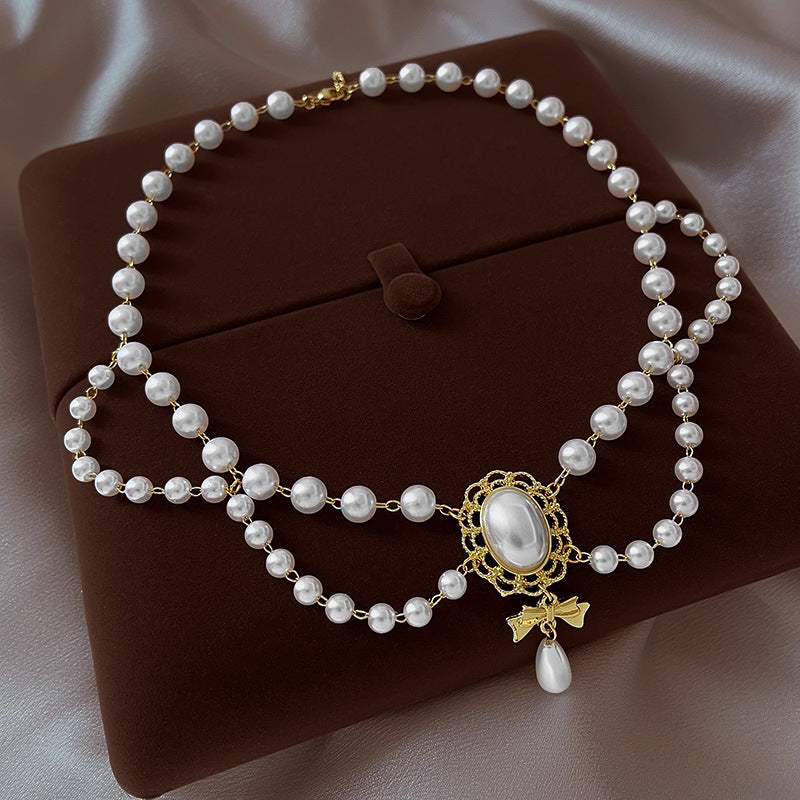 Vintage Baroque Pearl Tassel Necklace Female Bridal Banquet Elegant Fashion Collarbone Necklace Choker Accessories