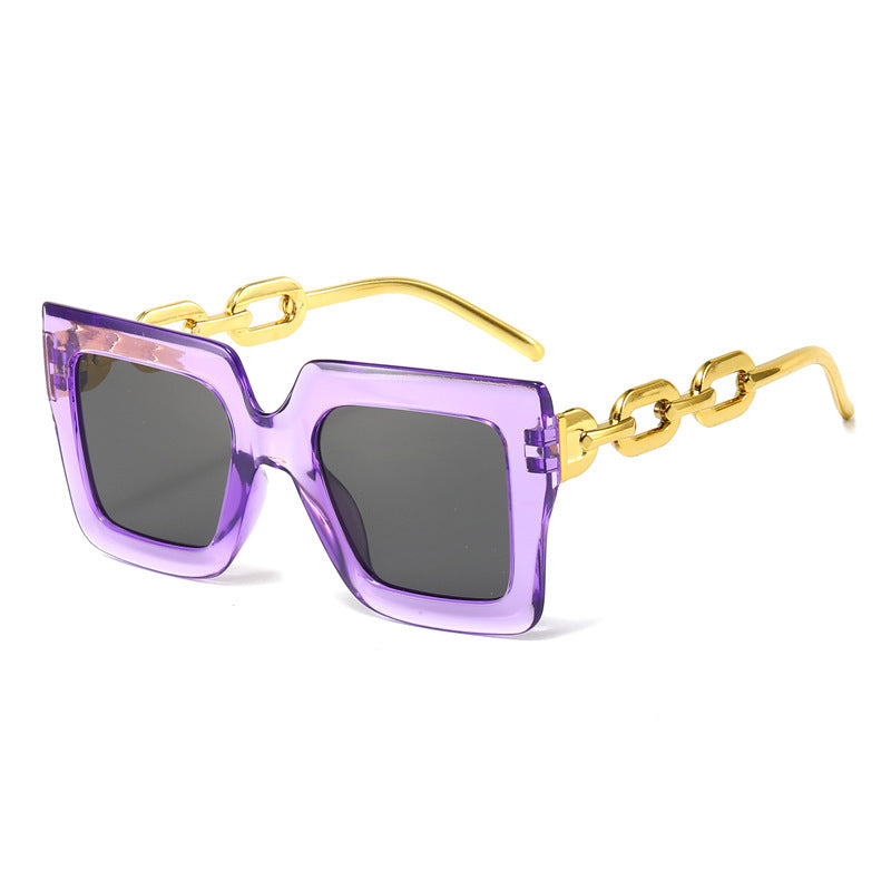 New Cross-Border Chain Anti-Uv Sunglasses European and American Fashion Square Frame Women's High-End Sun Light Luxury Style Square