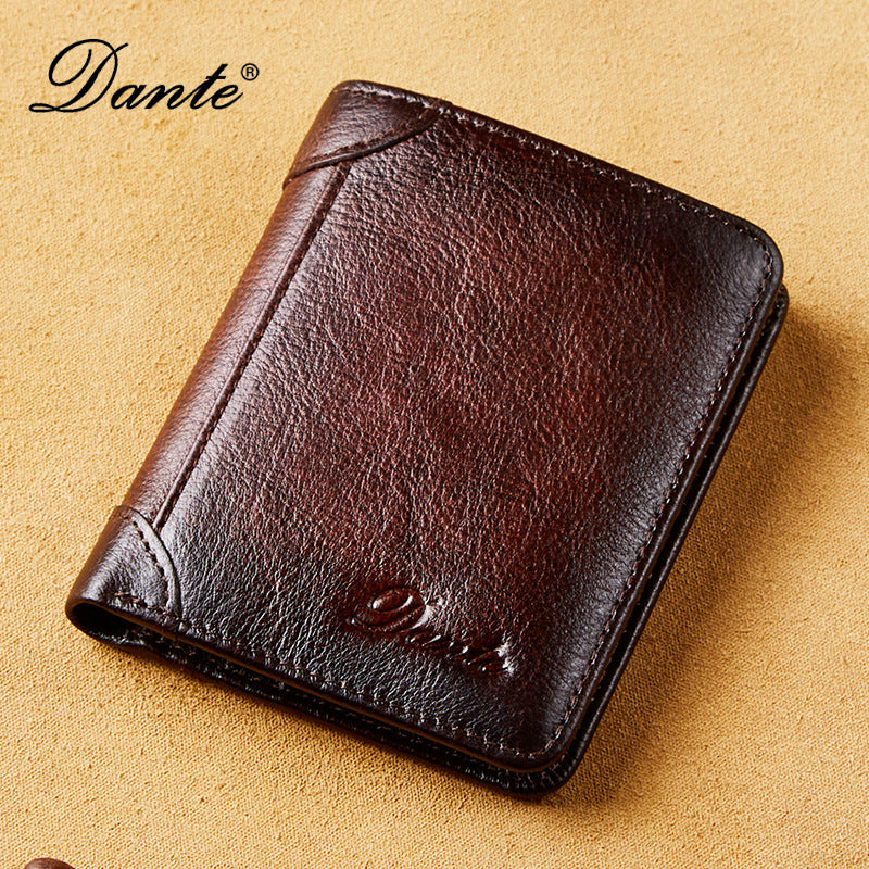New Men's Wallet 20% Discount Vertical Top Layer Cowhide Anti-theft Credit Card Degaussing Leather Wallet Cross-border Explosive Wallet