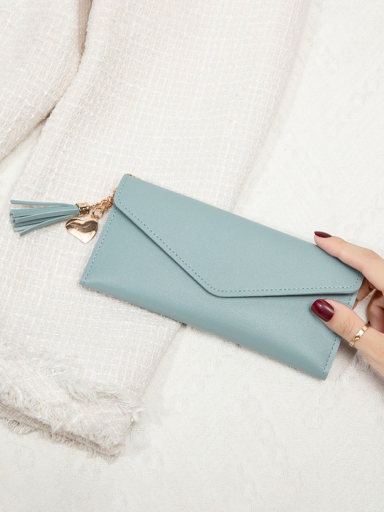Korean Style Simple Three-fold Women's Long Wallet Fashionable Tassel Pendant Clutch Small Group Portable Multi-functional Coin Purse