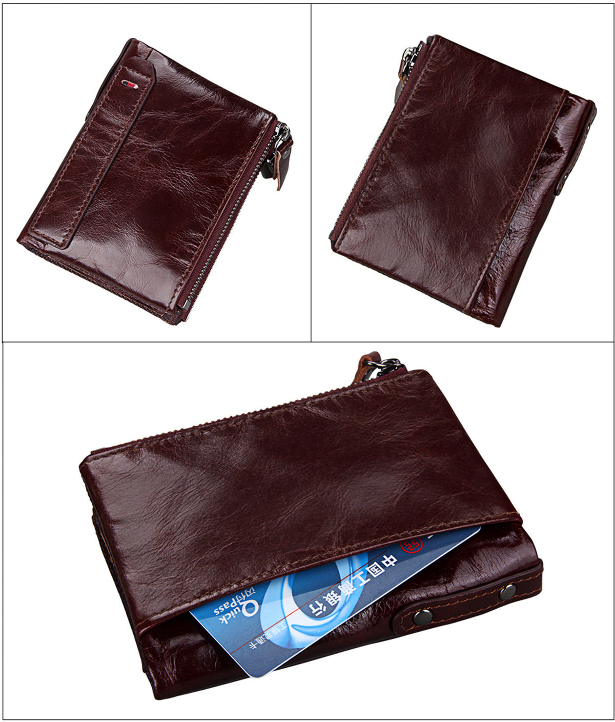 Crazy Horse Cowhide Men's Wallet RFID Anti-theft Brush Cowhide Short Men's Ticket Clip Wallet Double Zipper Coin Purse