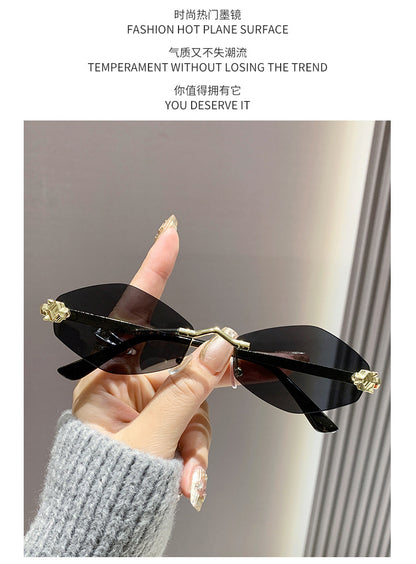 Frameless diamond personality sunglasses 2024 new sunscreen European and American trend sunglasses high sense sunglasses ladies