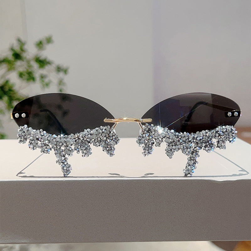 Cross-border New European and American Borderless Diamond-encrusted Angel Tears Sunglasses Spice Girls Street Shooting Cool Personality Funny Sunglasses