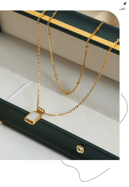 French new cross-border retro fashion all-match light luxury titanium steel plated 18K gold white mother shell pendant necklace female jewelry