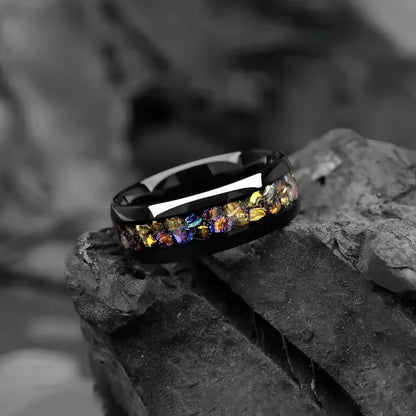 Cross-border explosions stainless steel ring three slot inlaid obsidian high sense of niche ring in stock a batch