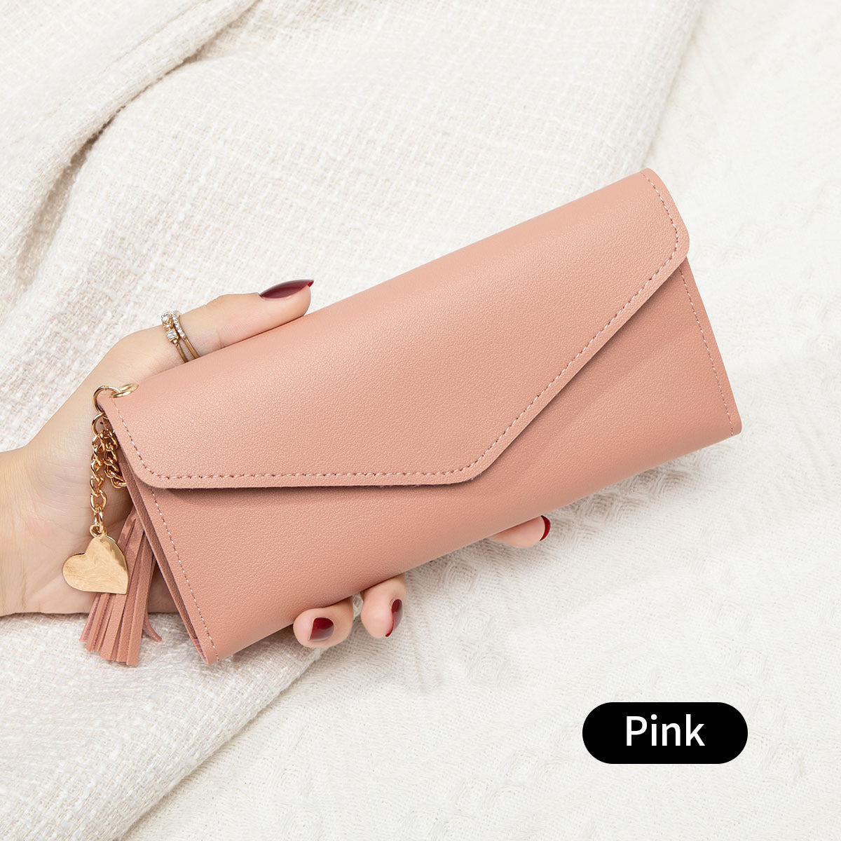 Korean Style Simple Three-fold Women's Long Wallet Fashionable Tassel Pendant Clutch Small Group Portable Multi-functional Coin Purse