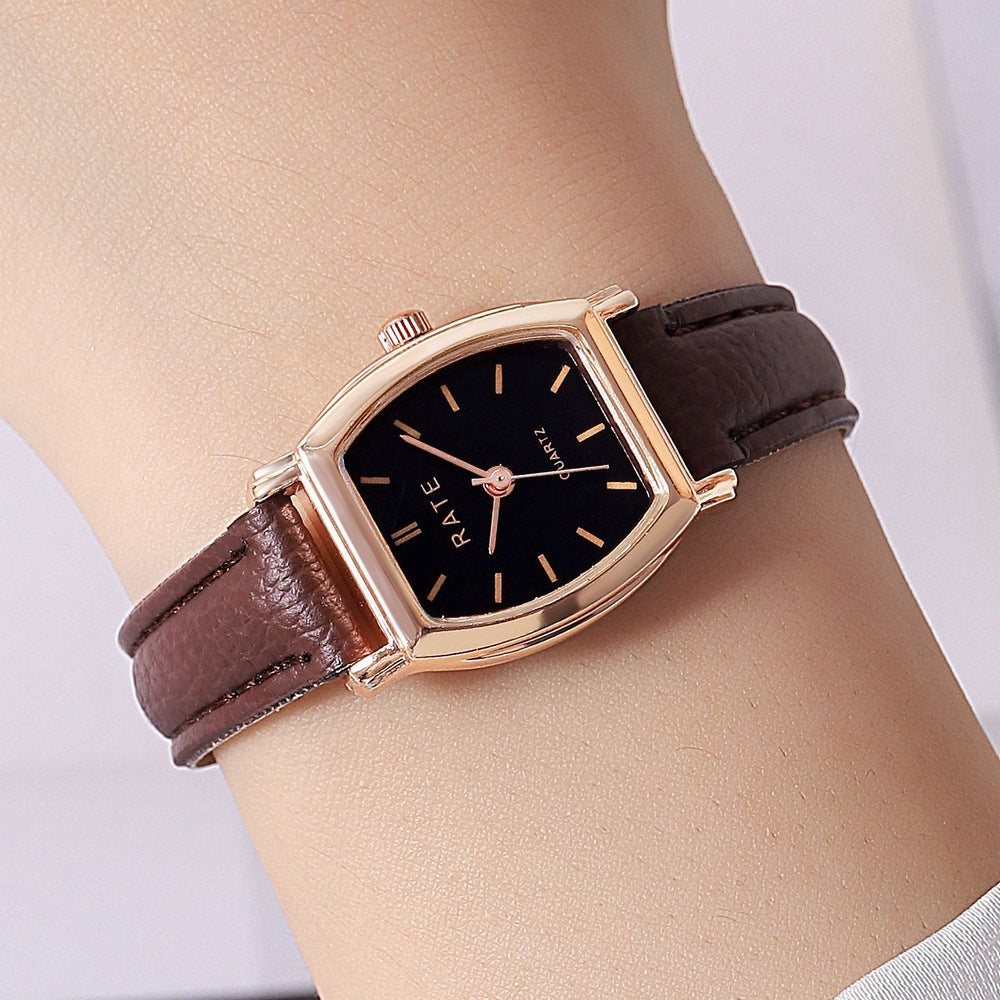 Cross-border Barrel Quartz Watch Small Women's Leather Watch Women's Fashionable All-match Simple Roman Scale Women's Hand