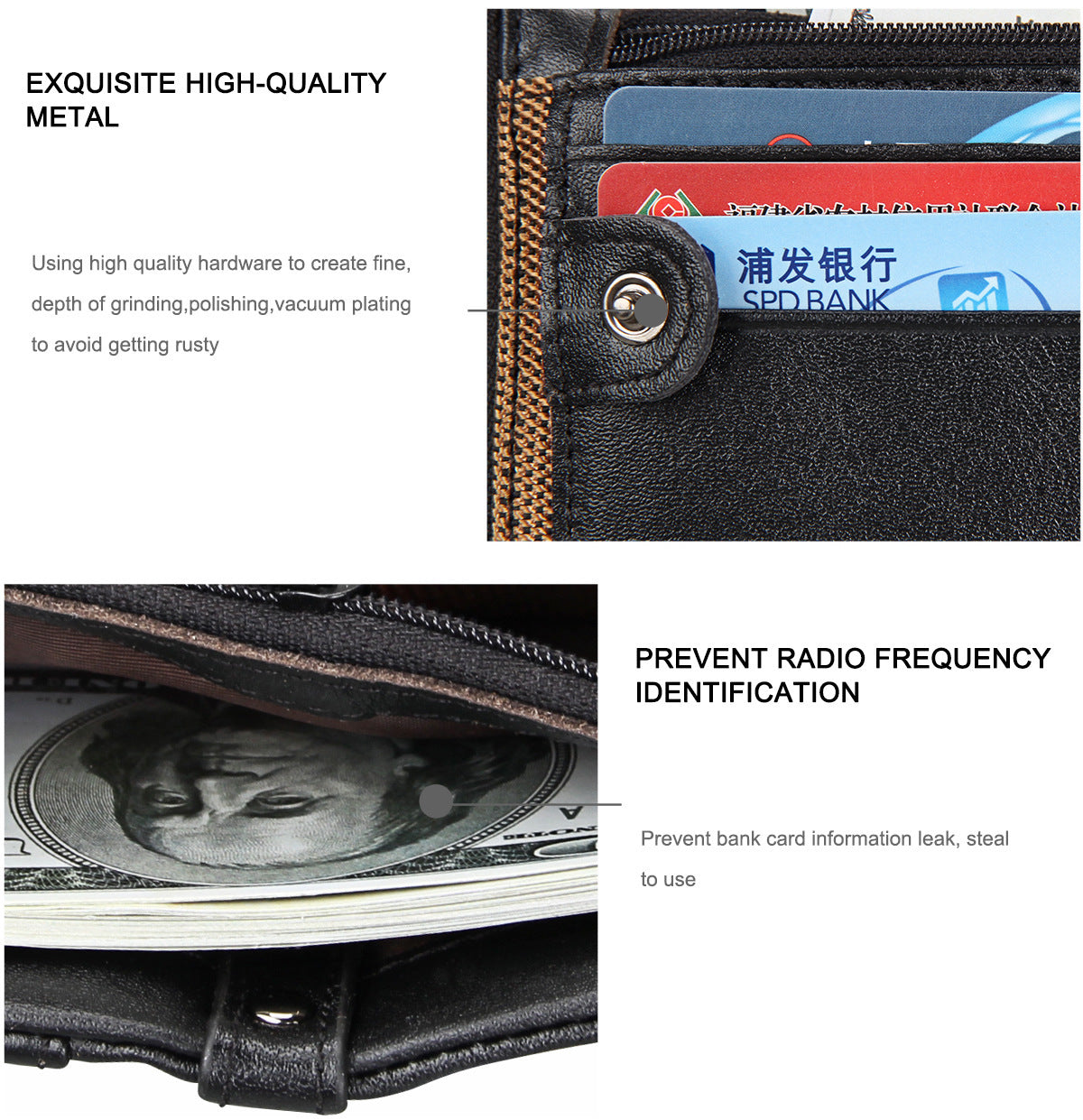 Crazy Horse Cowhide Men's Wallet RFID Anti-theft Brush Cowhide Short Men's Ticket Clip Wallet Double Zipper Coin Purse