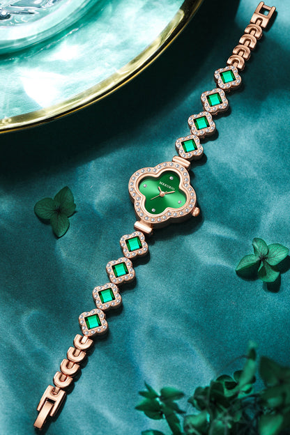 Live Hot Hot Hot Fashion Four-leaf Clover Bracelet Quartz Watch Emerald Women's Watch Women's Watch Factory Wholesale