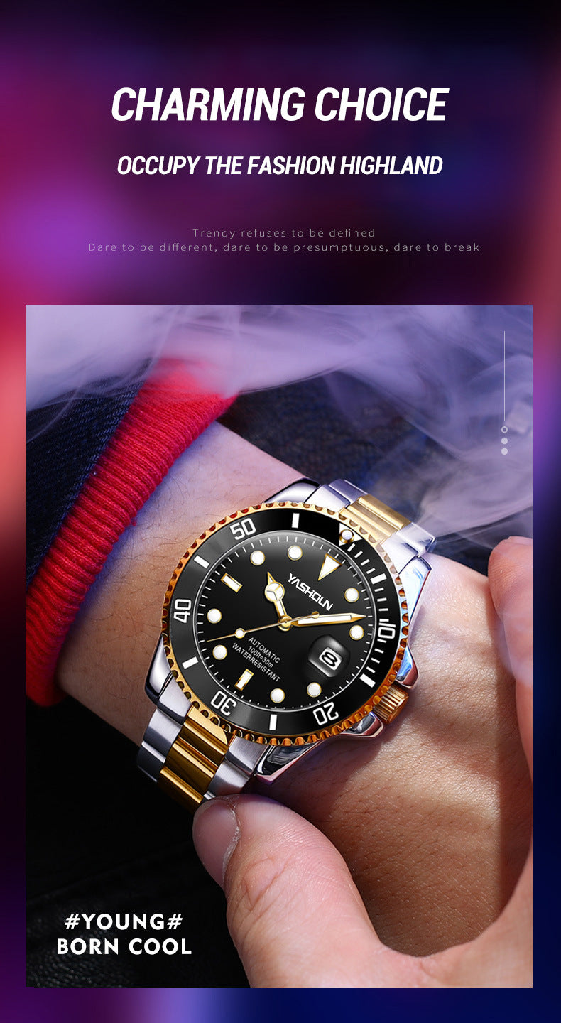 Ashi ton new steel band men's watch hollow automatic mechanical watch calendar waterproof foreign trade men's watch wholesale