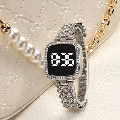 Cross-border Foreign Trade Diamond-encrusted Women's Small Fragrant Style Metal Steel Band LED Watch Fashion Touch Casual Electronic Watch
