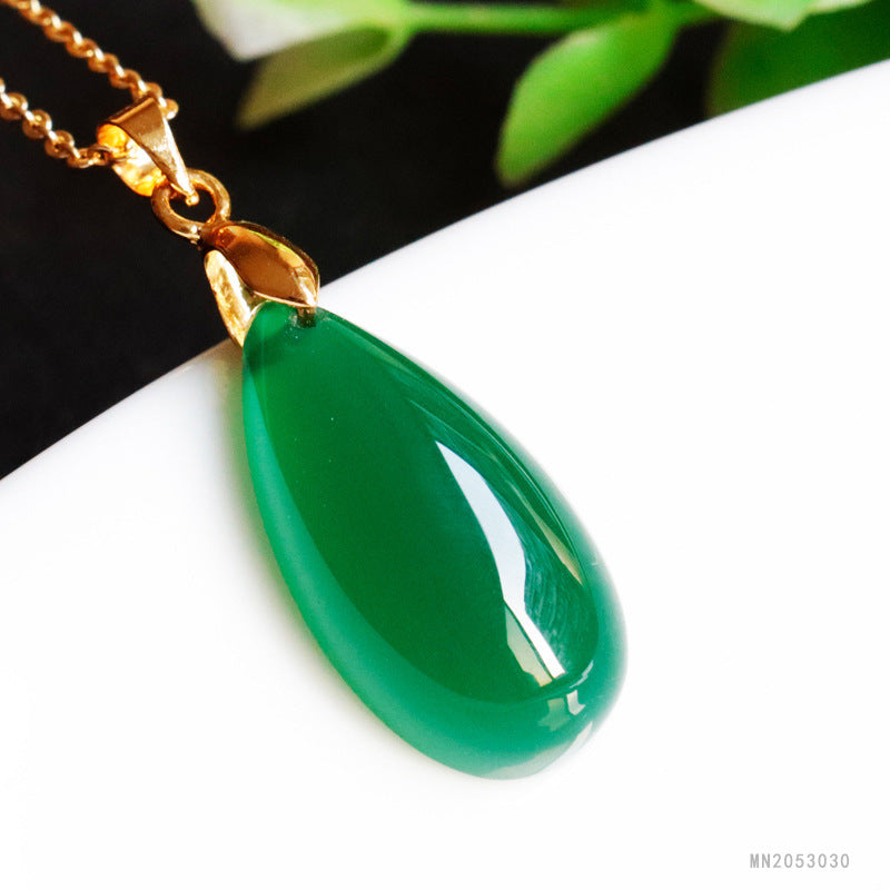 Jadeite Green Chalcedony Pendant Agate Water Drop Necklace Jade Jewelry Factory Wholesale Dropshipping S2053030