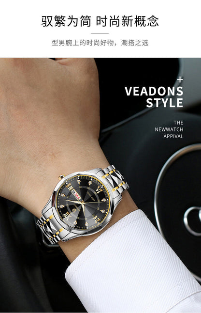 FOURRON brand imitation mechanical hollow-out transparent men's watch butterfly buckle steel belt luminous waterproof calendar Diamond