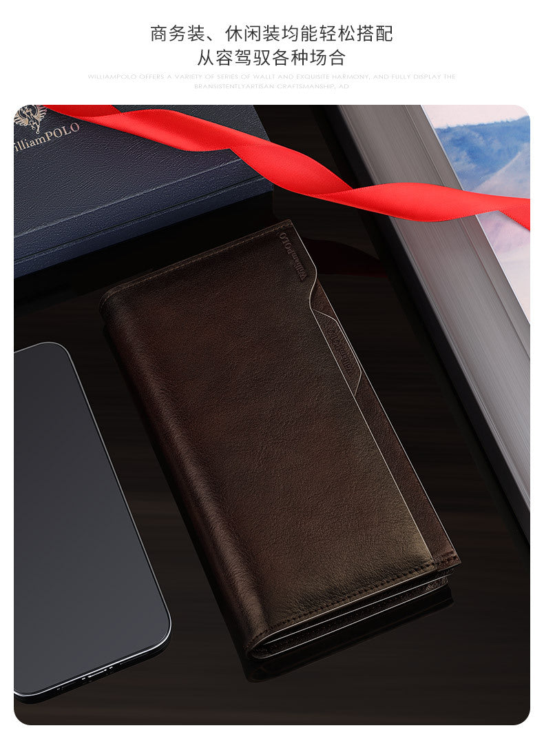 King Paul men's wallet long leather multi card slot fashion retro color hand bag card wallet wholesale