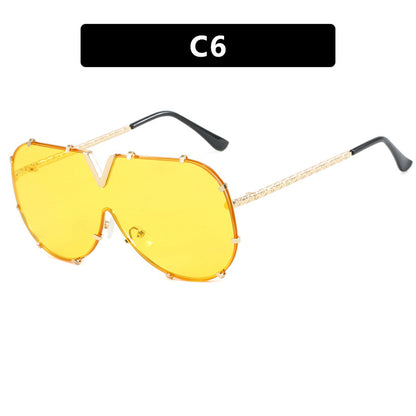 Fashion Metal One-Piece Sunglasses 2024 New Cross-Border European and American V Large Frame Sunglasses Ins Internet Celebrity Sunglasses