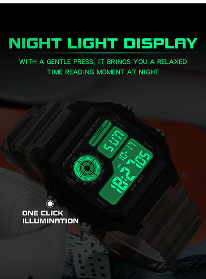Sanda Hot-selling Square Watch Luminous Waterproof Alarm Student Watch Simple Korean Transparent Sports Electronic Watch