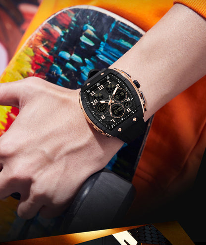 Ofns Fashion Watch Sports Waterproof Watch Barrel-Shaped Multi-Function Luminous Dual-Time Student Digital Watch
